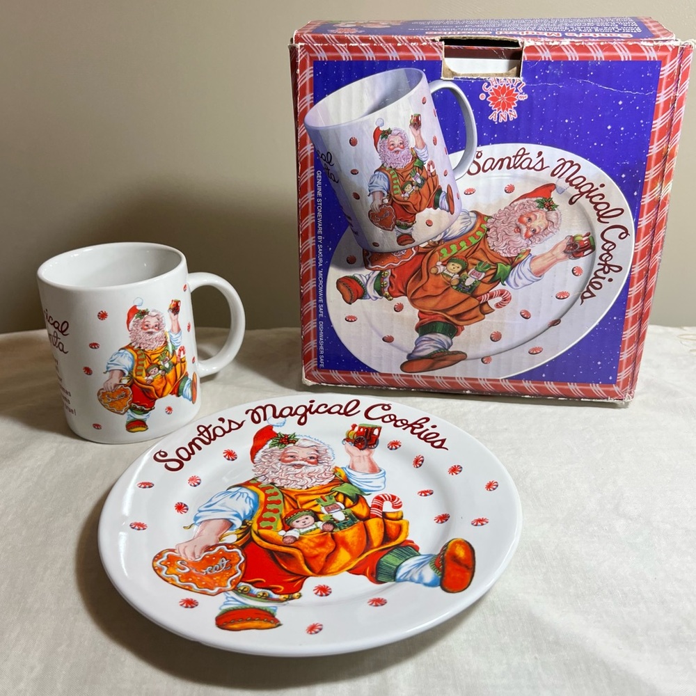 Vintage Sakura Stoneware Santa’s Magical Cookies Plate & Mug Cheryl Ann Johnson